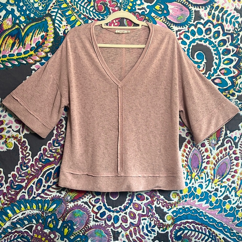 LOVE RICHE Mauve Dolman Short Sleeve Raw Hem Top Medium